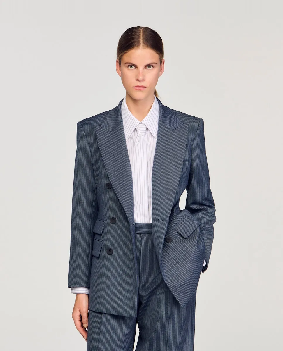 

Женский пиджачный жакет в полоску Sandro, синий