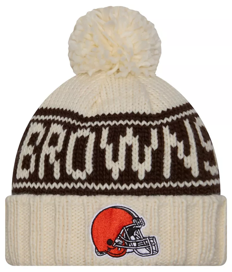 

Женская белая вязаная шапка New Era Cleveland Browns Sideline