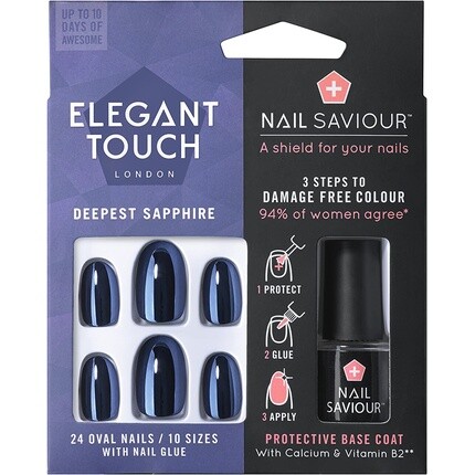 

Накладные ногти с Nail Savior и клеем для ногтей Deepest Sapphire 24 Nails Elegant Touch