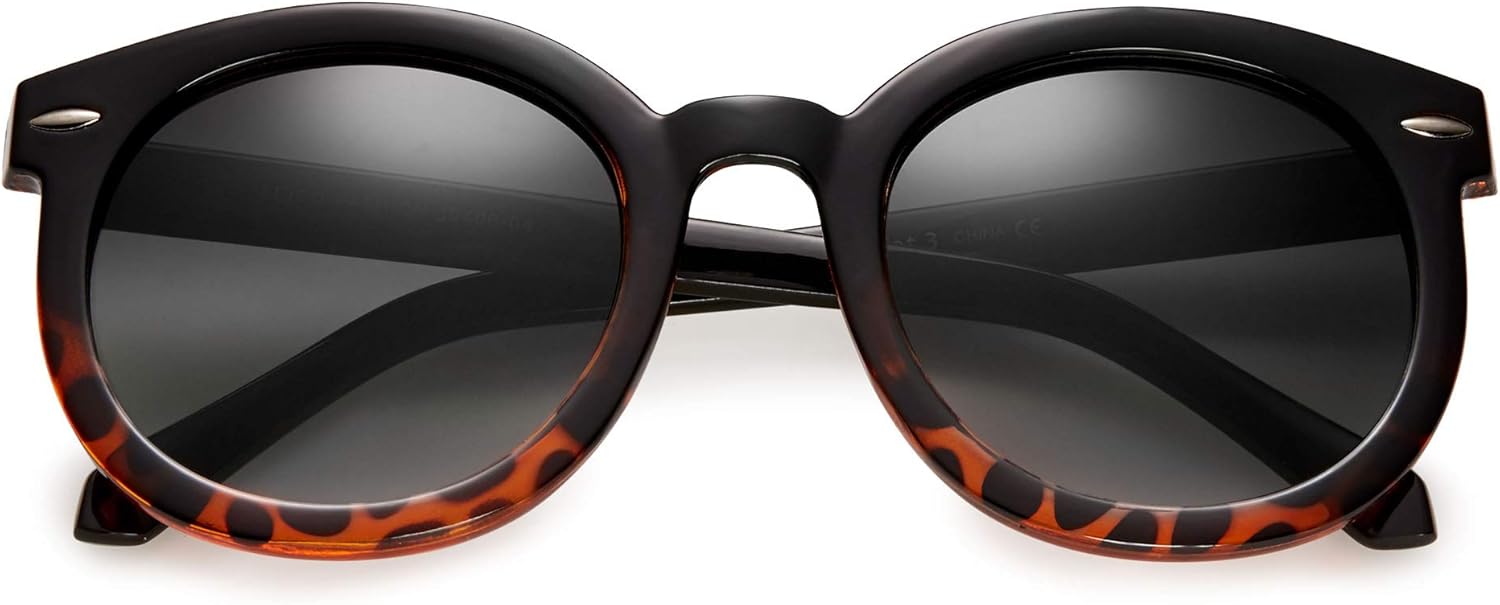 

Круглые солнцезащитные очки в стиле ретро для женщин с защитой от УФ-излучения UV400, модные дизайнерские очки с большими круглыми линзами LEICO FASHION, Black - Tortoise | Amber Smoke