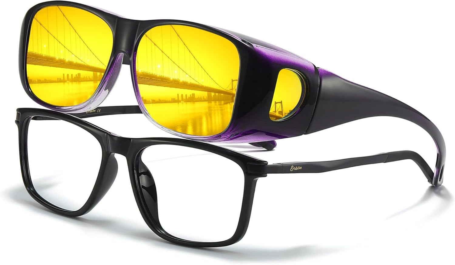 

Поляризованные очки ночного видения LVIOE для женщин и мужчин, надеваемые поверх обычных очков, с обтекаемой формой для защиты от бликов при вождении в ночное время, модель N8143, A03 Gradient Purple Frame / Night Vision