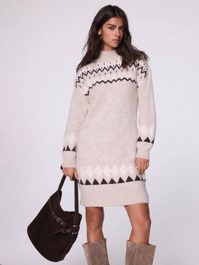 

Графическое платье-мини из трикотажа Mint Velvet, Natural Stone