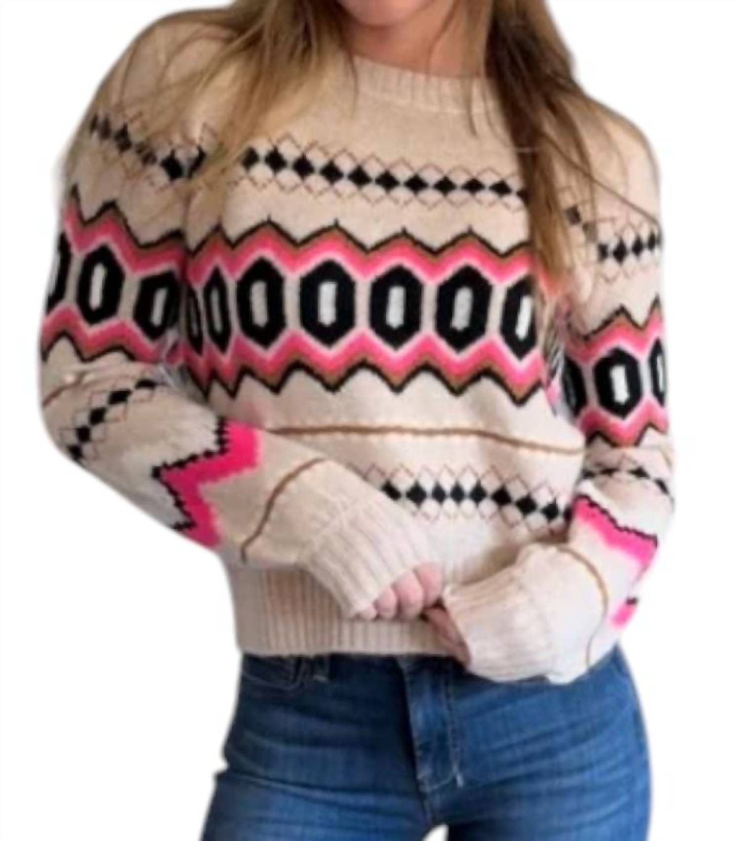 

Свитер свободного покроя Eden Fair Isle в цвете Light Fawn Multi &Isla