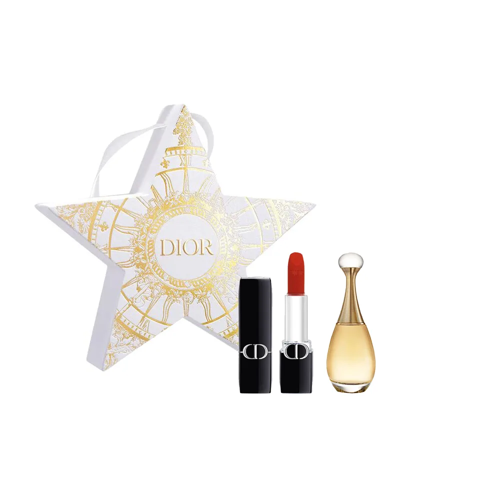 DIOR Пробник помады и парфюма Velvet Satin 1.5г+5мл подарочный набор, # Velvet 777 Intense Blue Gold 1.5g+Realme Women's Perfume 5ML Christmas Lucky Star Packaging