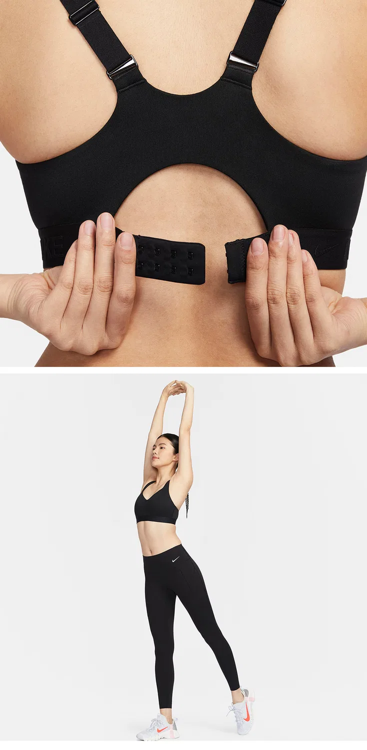 Женский спортивный бюстгальтер Indy с высокой поддержкой и регулируемыми вкладышами, чёрный, от Nike — фото 3