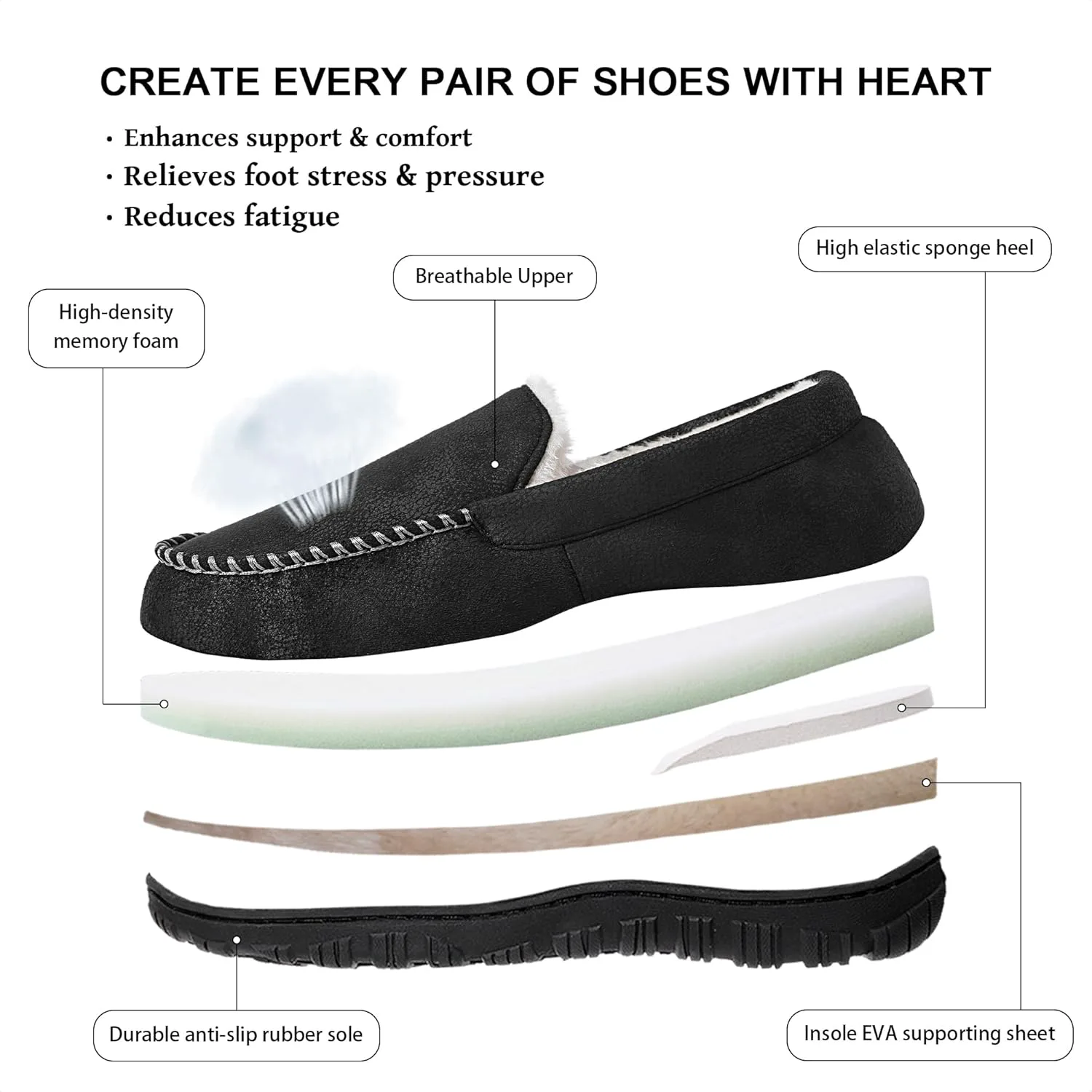 Мужские тапочки shoeslocker для дома и улицы, теплые, мягкие, плюшевые с эффектом памяти, удобные домашние мокасины с противоскользящей подошвой, черный — фото 4