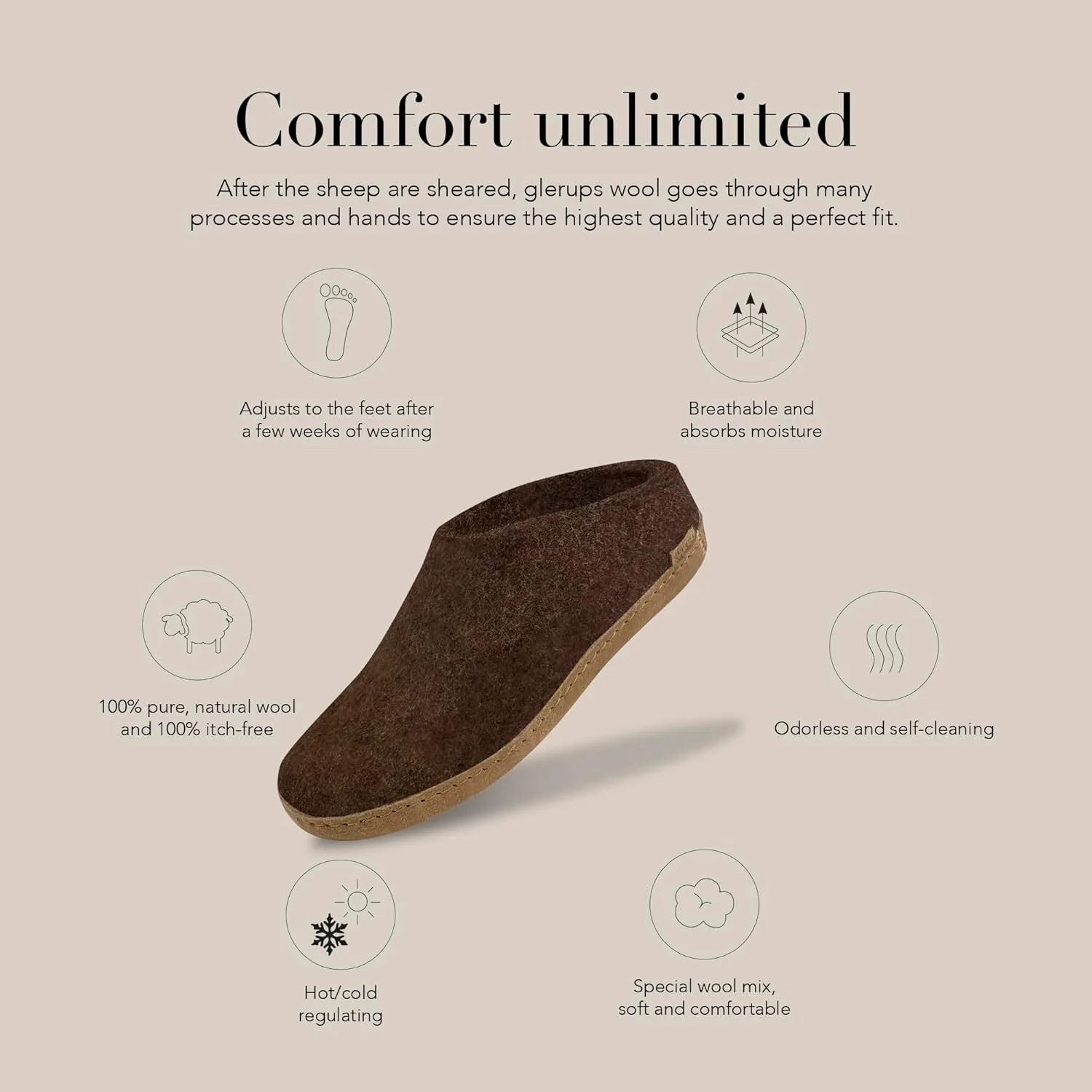 Войлочные тапочки Glerups dk B, унисекс, для взрослых, модель Hut Shoes, кожаная подошва, коричневый — фото 4