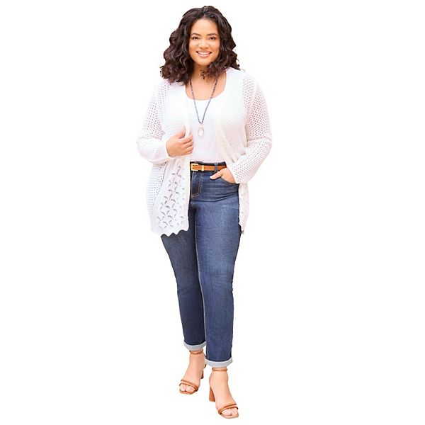 

Кардиган женский plus size mixed stitch pointelle Catherines, White