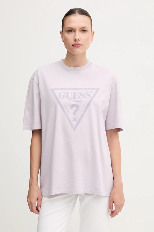 

Хлопковая футболка Guess Originals, фиолетовый