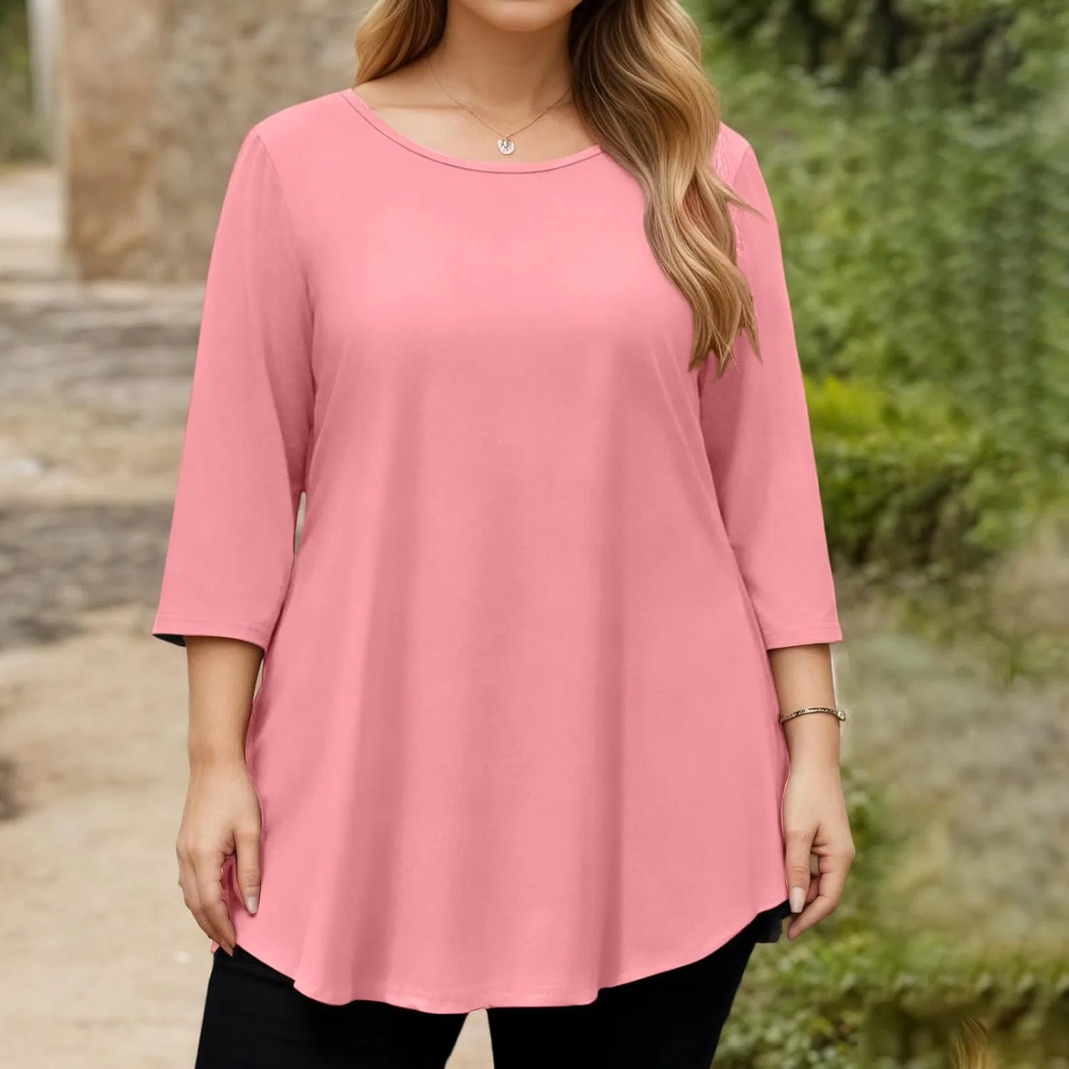 Футболка оверсайз с рукавом 3/4, Polyester, E007-pink — фото 2