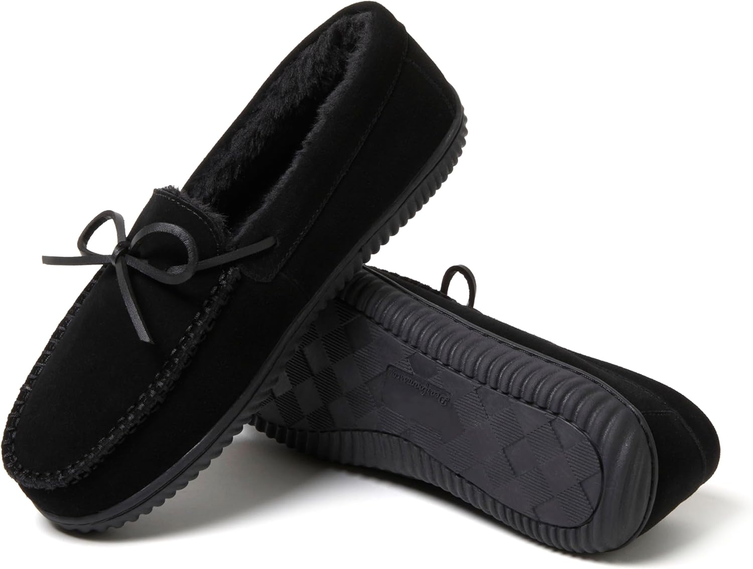 Мужские мокасины Dearfoams Hudson из натуральной замши с мемори-пенной стелькой и шнурками, черный — фото 2