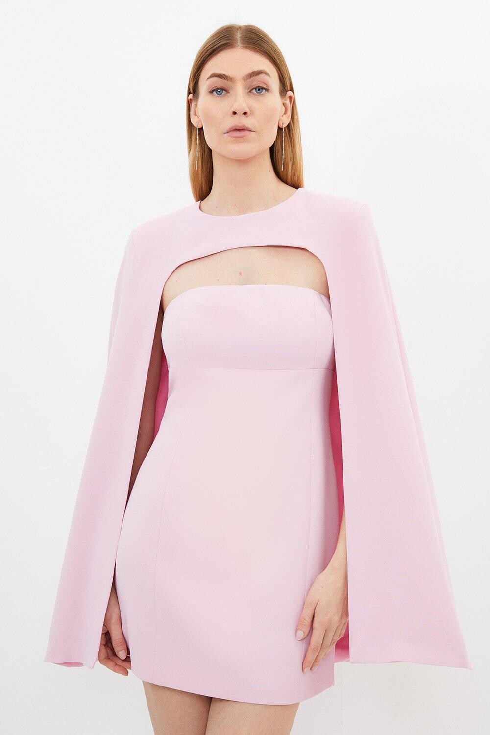

Мини-платье струящегося силуэта с накидкой Petite Karen Millen, розовый