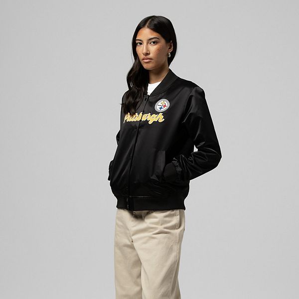 

Женская черная куртка satin на молнии pittsburgh steelers Mitchell & Ness