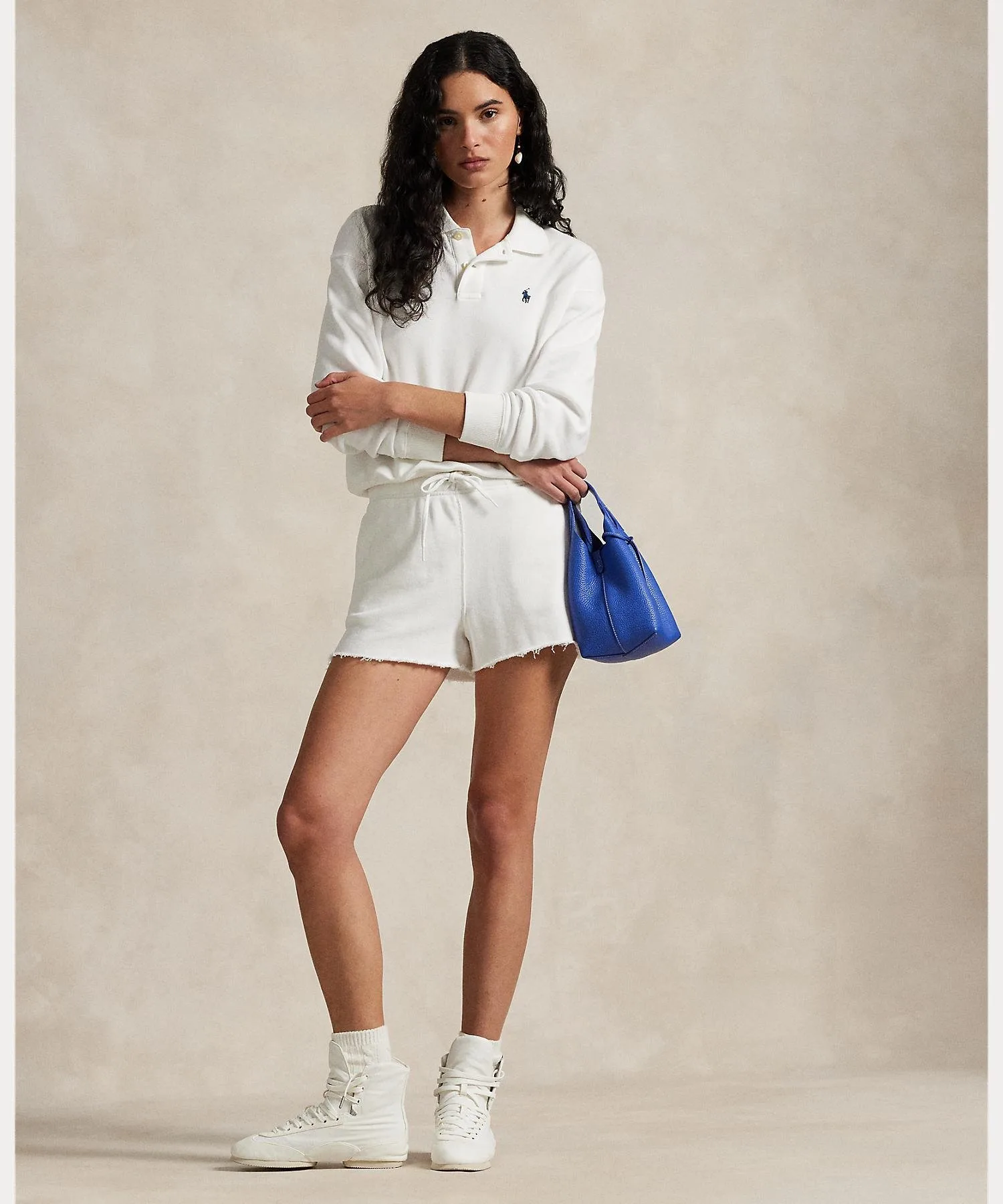 Легкая флисовая рубашка-поло с длинным рукавом Polo Ralph Lauren, 100 White — фото 3