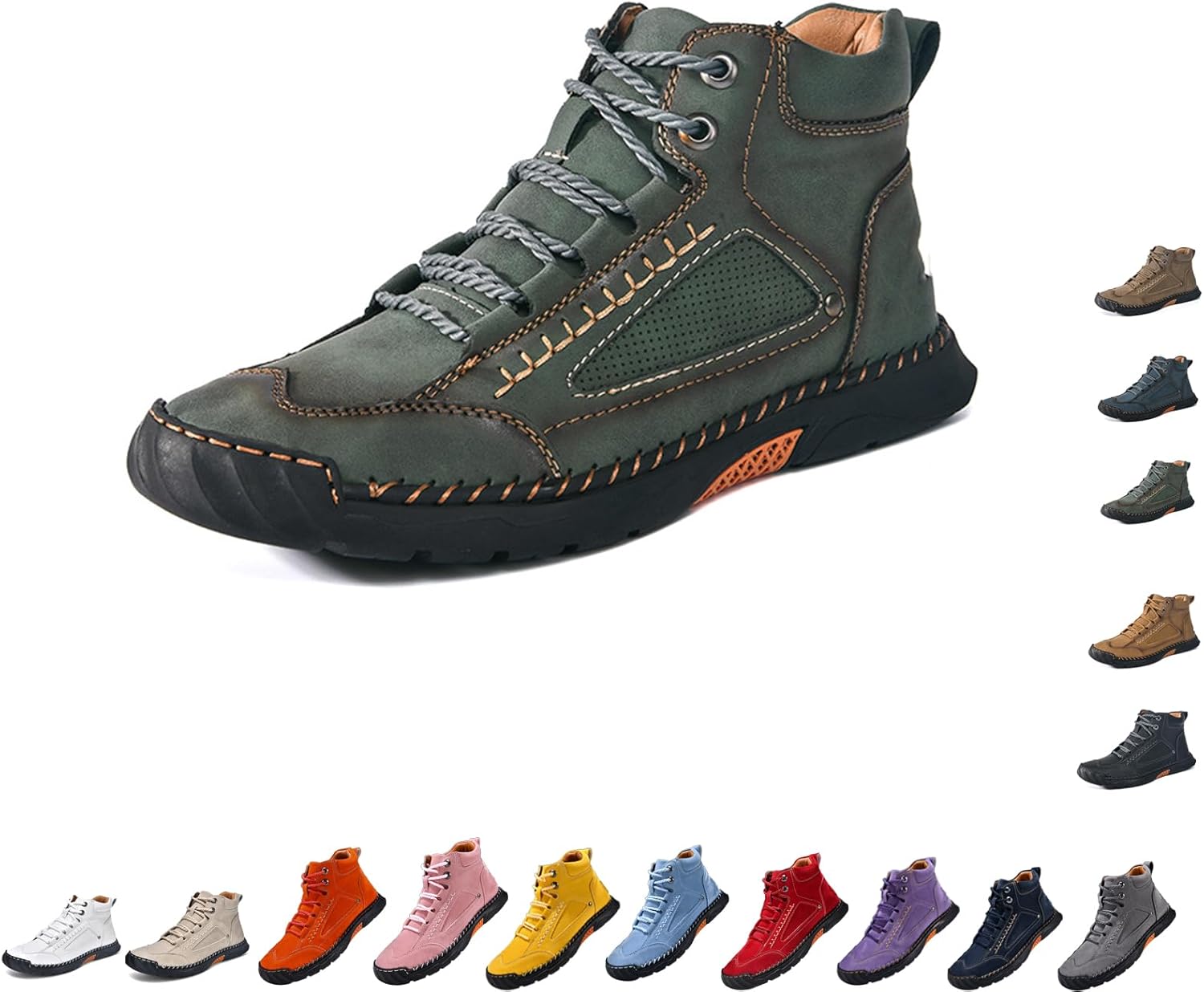 

Мужские широкие кожаные ботинки Комфортные ручной работы походные ботинки с поддержкой свода стопы, водонепроницаемые ботинки с просторным носком Generic, зеленый