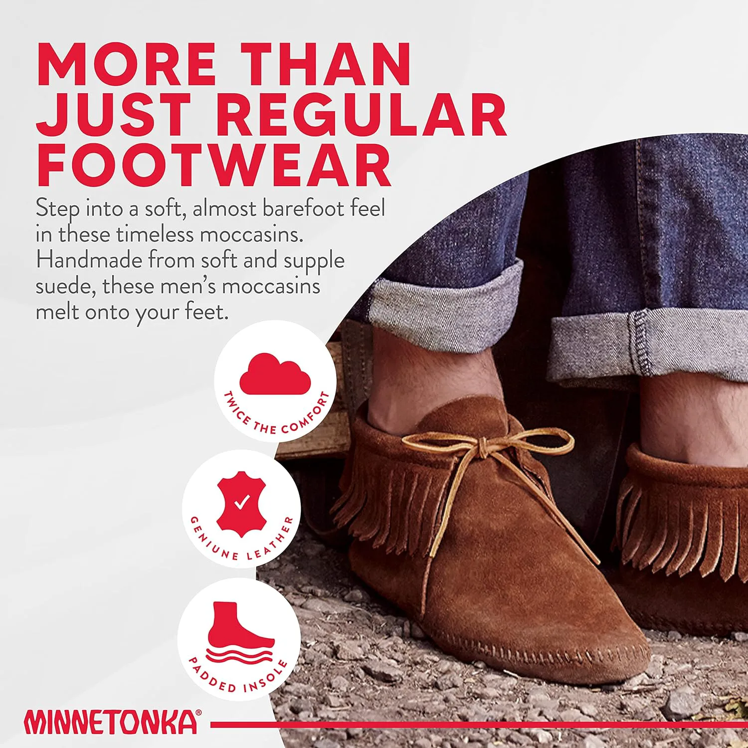 Мокасины-башмачки Minnetonka с классической бахромой для мужчин, коричневый — фото 3