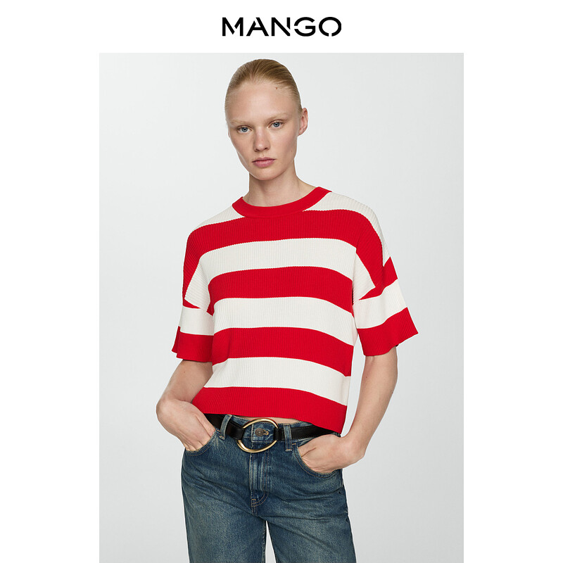 

Женский шерстяной свитер Mango с короткими рукавами, красный
