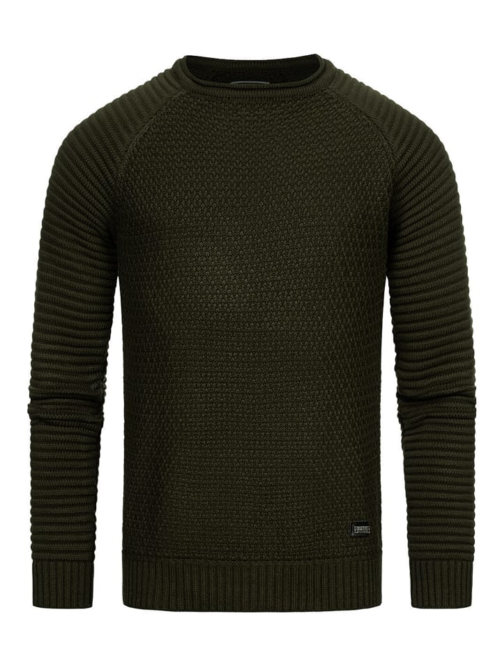 

Тяжелый байкерский свитер крупной вязки с круглым вырезом цвета хаки Rusty Neal