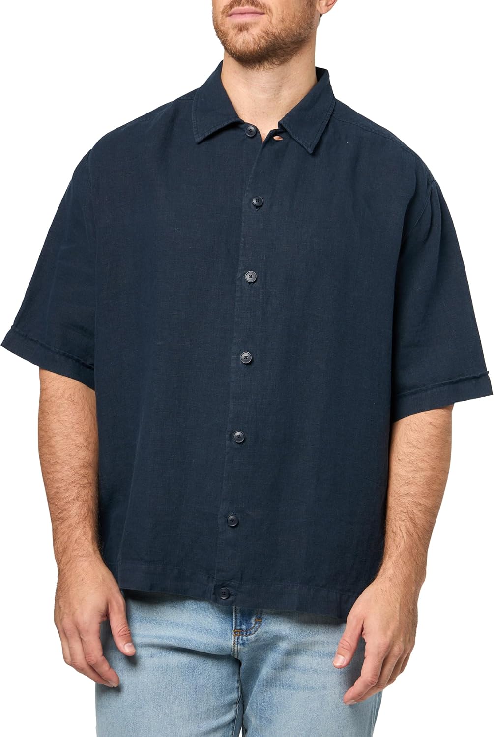 

BOSS Мужская льняная рубашка с коротким рукавом на пуговицах, Premium Navy