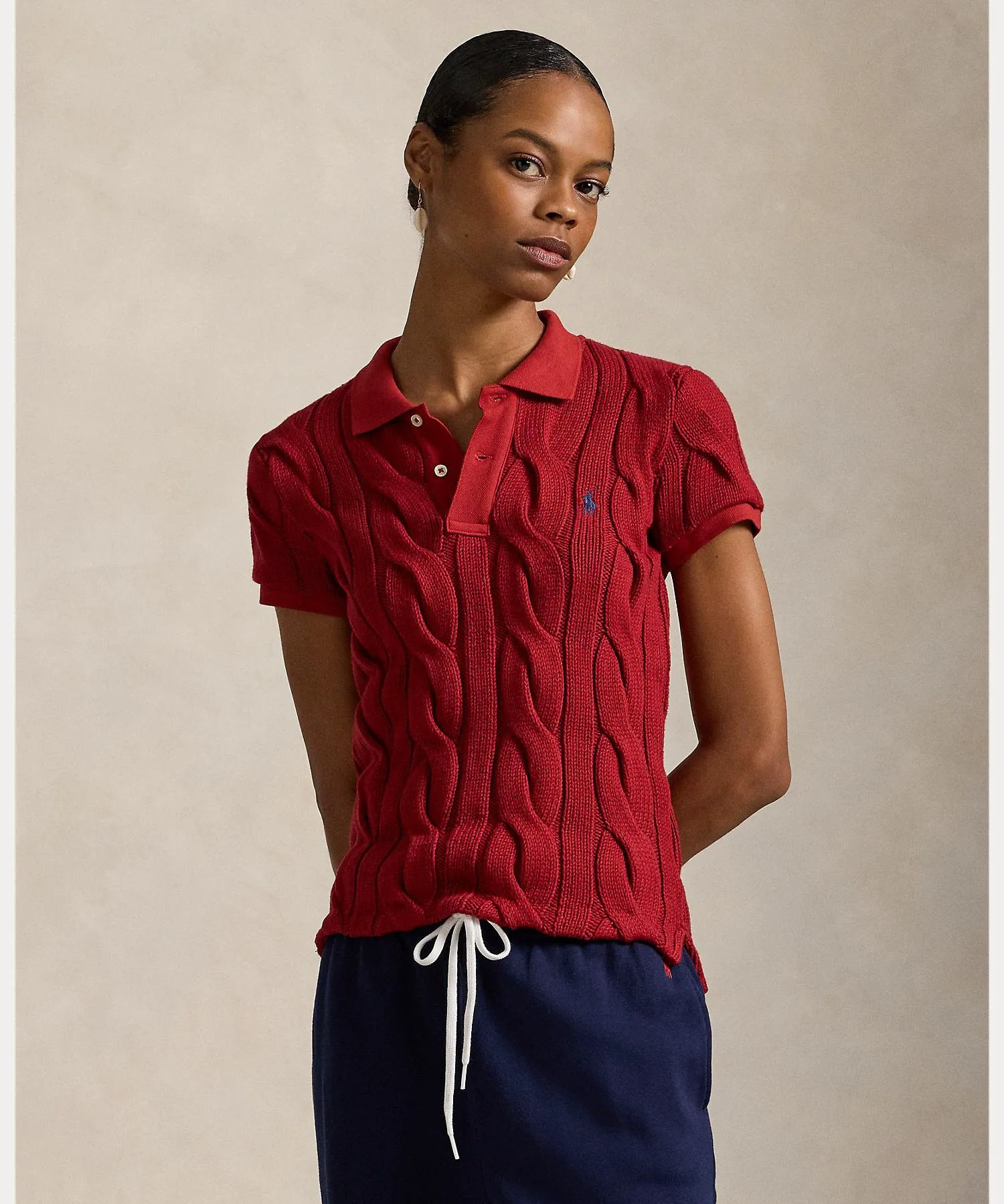 Хлопковая рубашка-поло с косами Polo Ralph Lauren, 600 Red