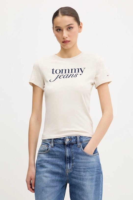 

Хлопковая футболка Tommy Jeans, бежевый
