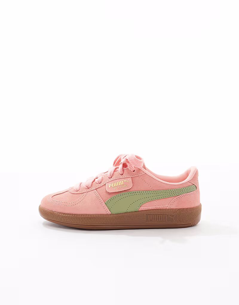 Кроссовки Puma Palermo розового и зеленого цвета — фото 2