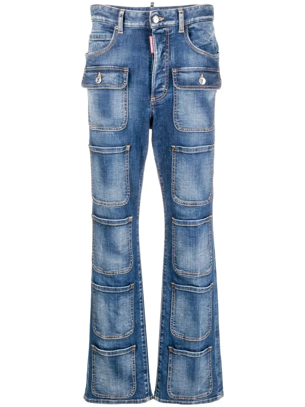 Джинсы с высокой талией и множеством карманов Dsquared2, синий