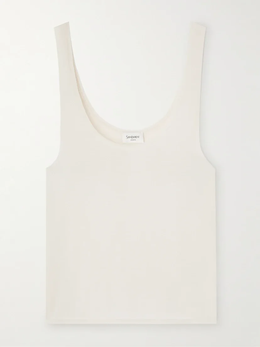 Топ из смеси шерсти, кашемира и шелка SAINT LAURENT, белый