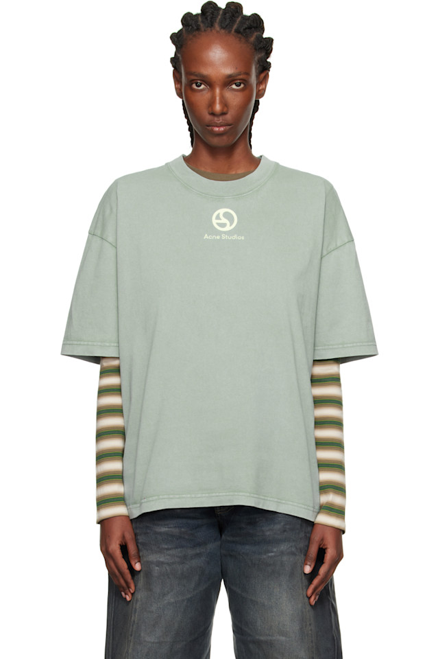 

Acne Studios Футболка с зеленым логотипом