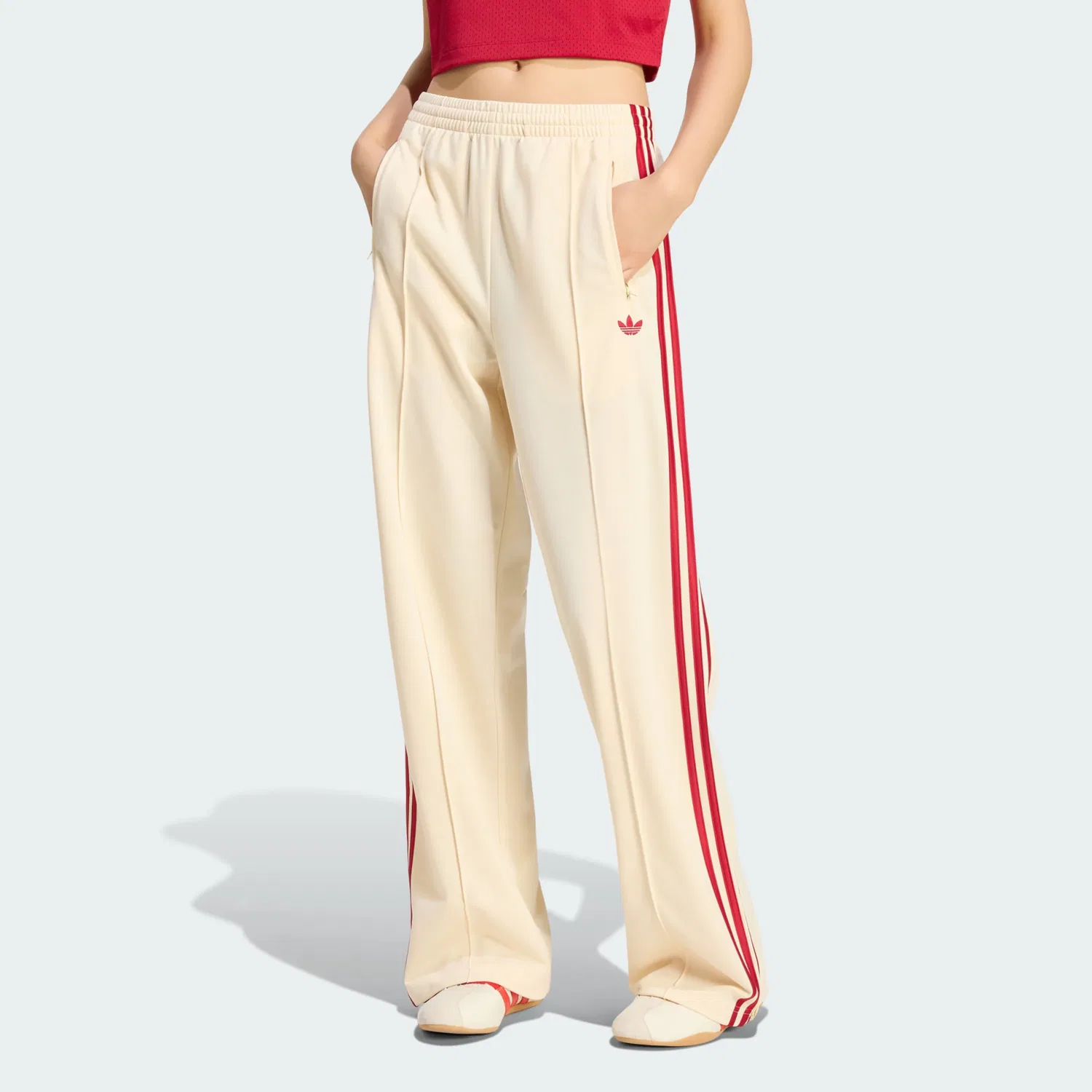 Брюки Adidas Originals с широкими штанинами Firebird кремового цвета — фото 2