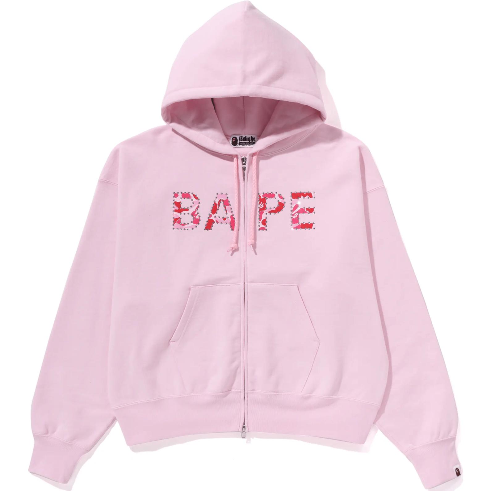 

A Bathing Ape Женская толстовка Bape Abc Camo Crystal Logo Wide Zip Hoodie розового цвета