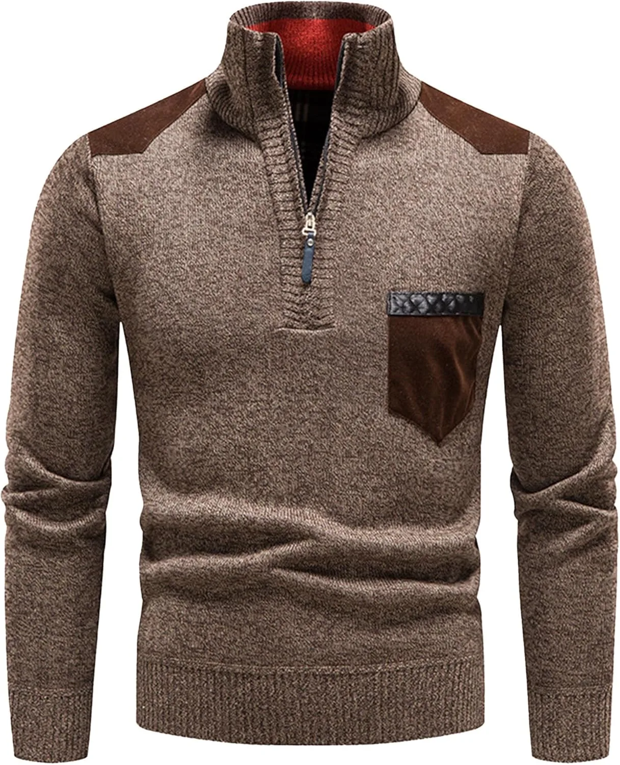 

Мужской свитер-поло с застежкой на четверть, Slim Fit, с накладным карманом на груди SWJGLITTR