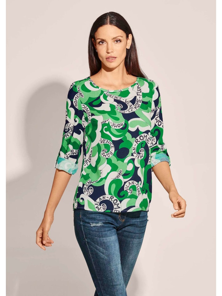 

MADELEINE Эффектная блузка с городским принтом в зеленом/темно-синем/бежевом цвете