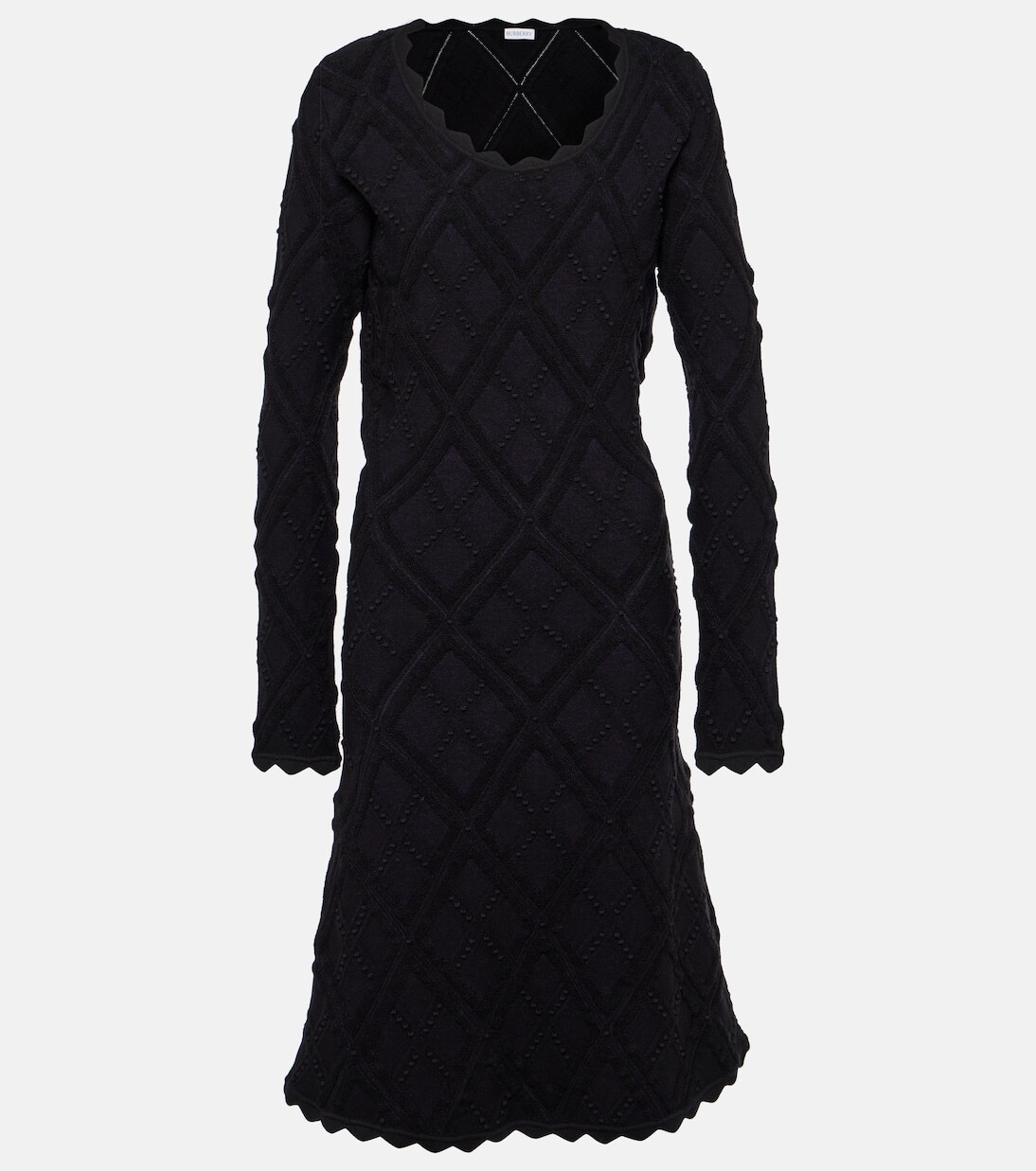 

Платье миди из смесовой шерсти с фестонами Burberry, черный