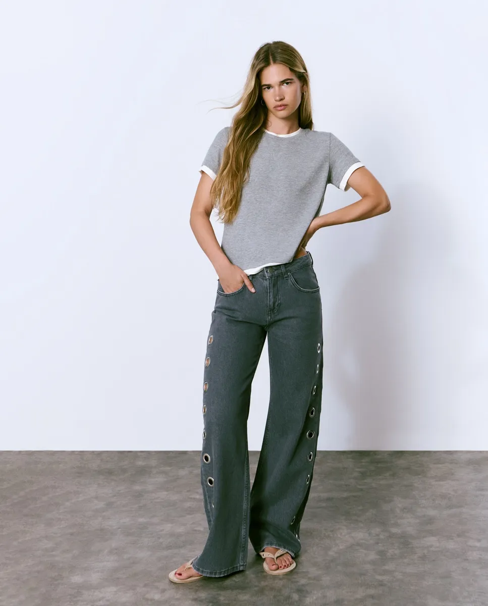 

Прямые женские джинсы с люверсами Brownie, серый