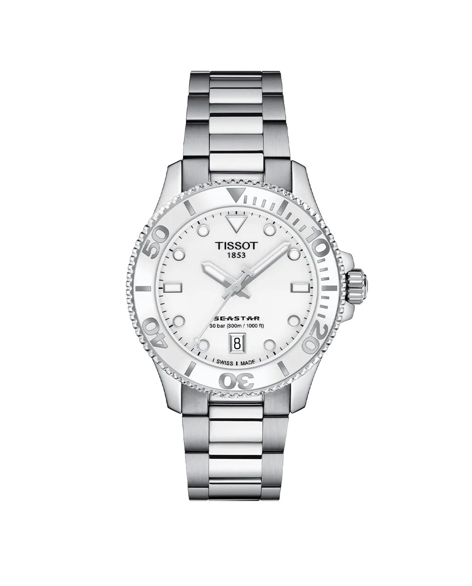 

Коллекция Seastar, автоматические двухцветные женские часы Tissot, серебряный