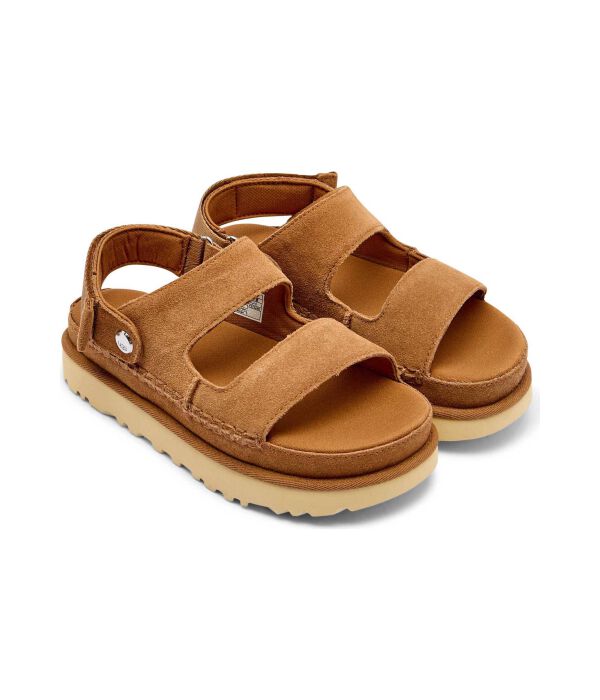 Кожаные сандалии с золотистыми скользящими подошвами Ugg, коричневый — фото 4