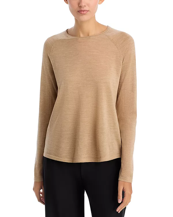 

Шерстяной свитер с круглым вырезом Eileen Fisher, бежевый