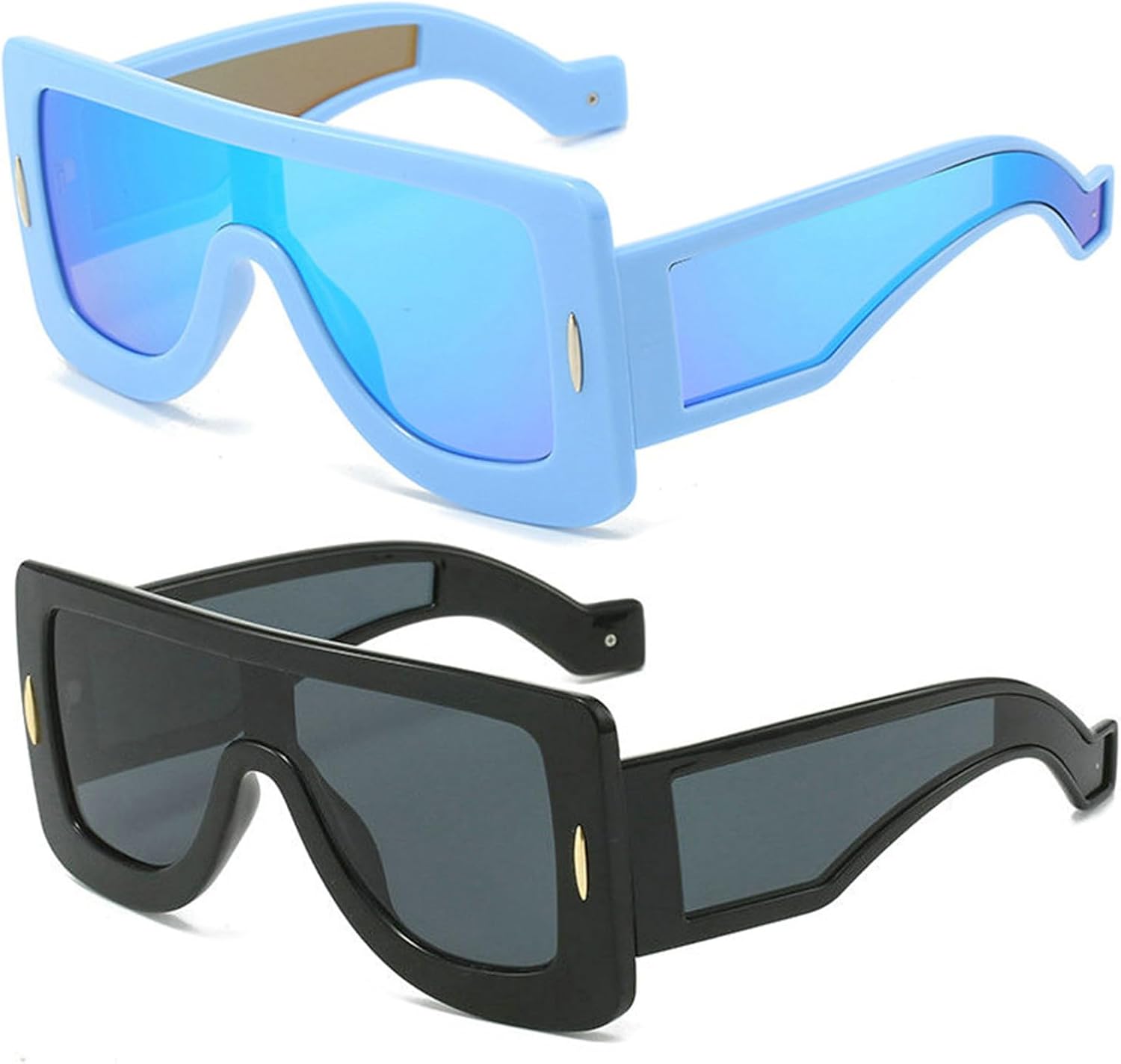 

Солнцезащитные очки Willochra Y2K для женщин и мужчин, модель 2000-х, обтекаемой формы, модные солнцезащитные очки большого размера с защитой от УФ-излучения UV400, 2pcs-black&blue