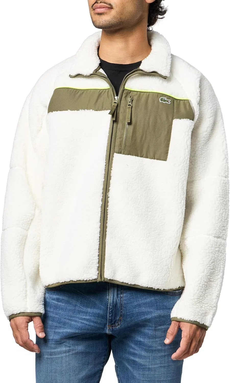 Толстовка на молнии Lacoste Colorblock Sherpa Fleece, Flour/Olive