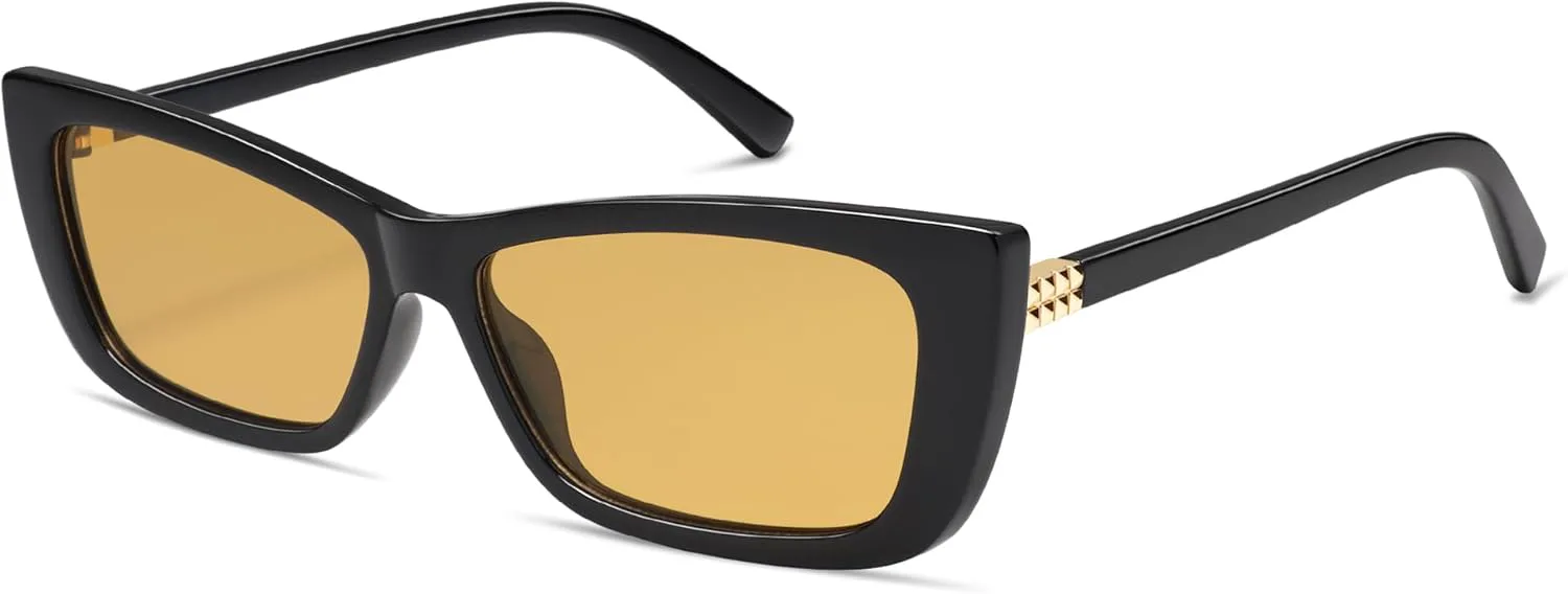 

Ретро-солнцезащитные очки прямоугольной формы для женщин, модные «кошачий глаз» в стиле 90-х, узкие винтажные солнцезащитные очки AP3724 Appassal, C2 Black/Yellow