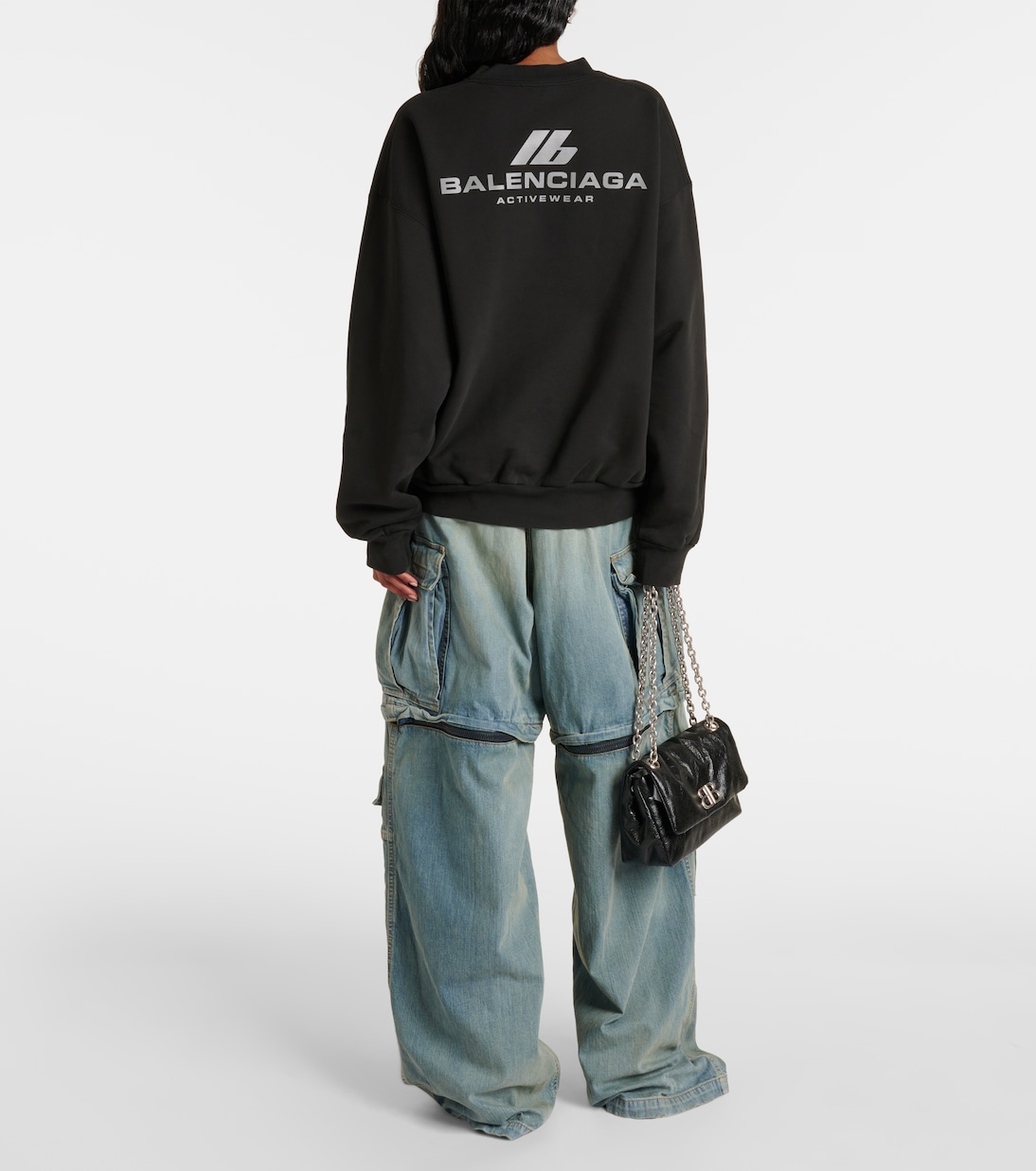 Толстовка из хлопкового джерси с круглым вырезом Balenciaga, Faded Black — фото 3