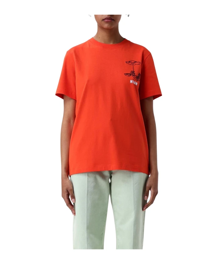 

Красная футболка с графическим принтом для женщин Msgm, красный