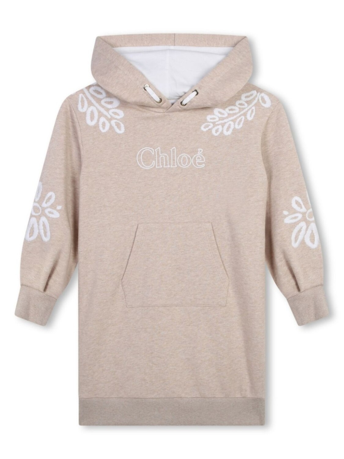 

Chloé Kids платье с цветочной вышивкой и капюшоном, нейтральный цвет