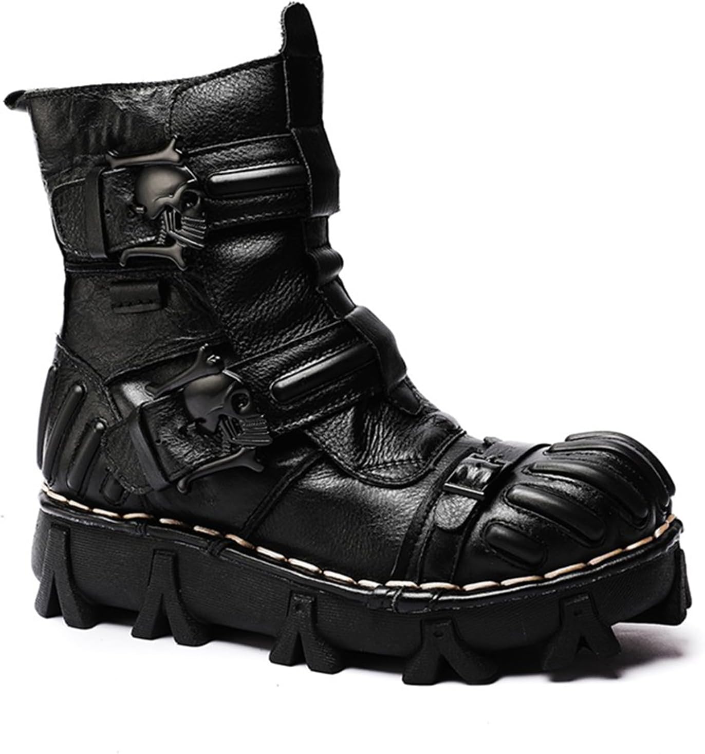 

Мужские мотоциклетные ботинки AACHEN, винтажные панк-бойлеры из натуральной кожи с черепом, модные короткие ботинки с перекрестной шнуровкой, ручная работа, 11, коричневые