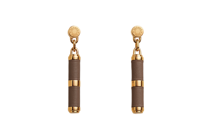 

HERMES Серьги из телячьей кожи с металлическим золотым покрытием женские коричневые