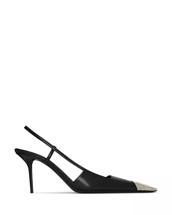 Женские туфли-лодочки Jeanne с открытой пяткой из глянцевой кожи Saint Laurent, черный — фото 2