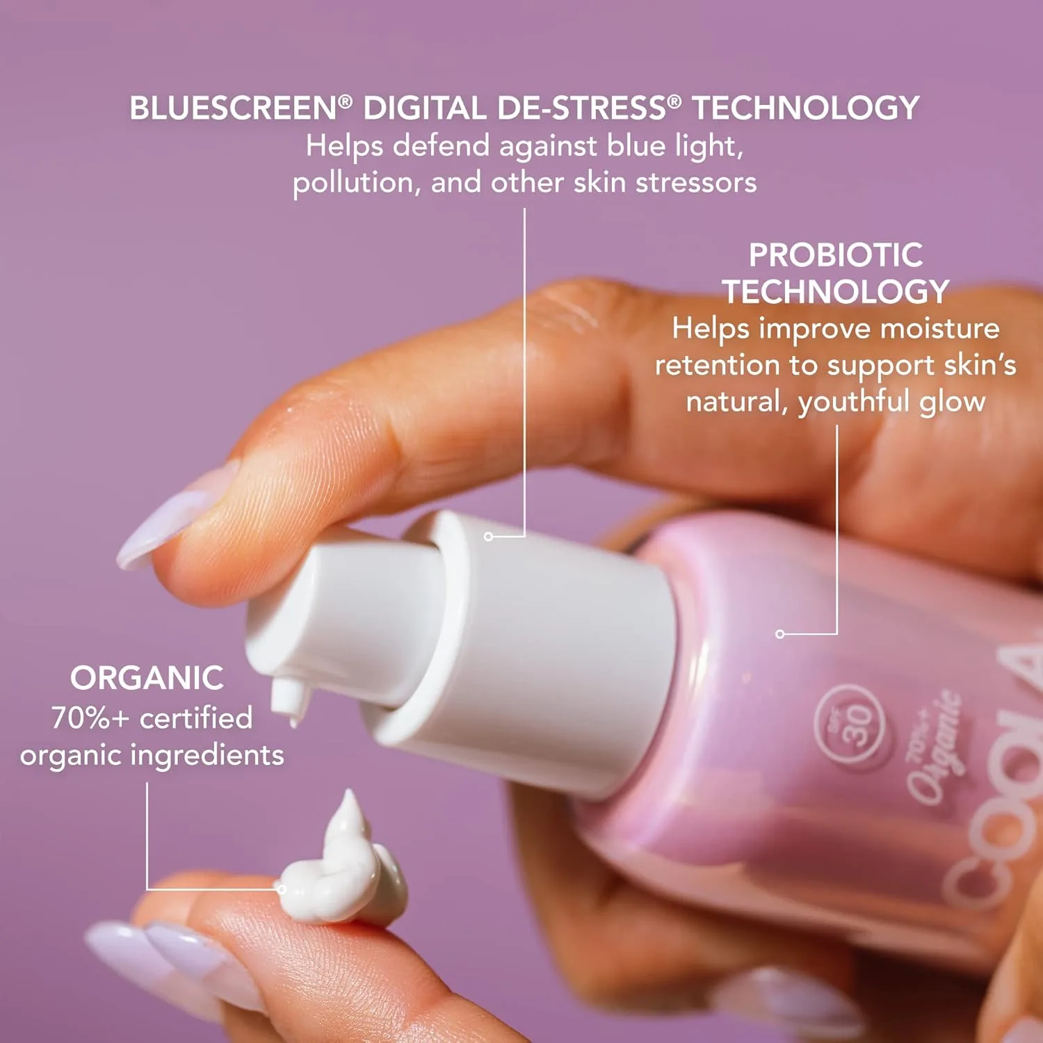 COOLA Organic Dew Good Illuminating Probiotic Serum with SPF 30, Dermatologist tested Sunscreen with Plant-Derived BlueScreen Digital De-Stress Technology, 1.15 Fl Oz — фото 4