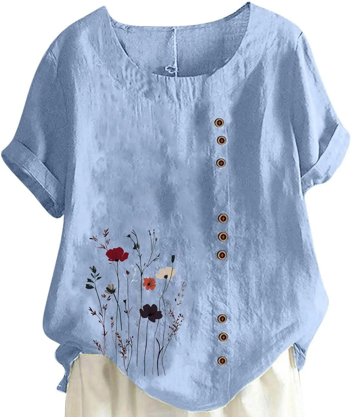 

Летний топ для женщин с коротким рукавом из хлопка и льна NaRHbrg