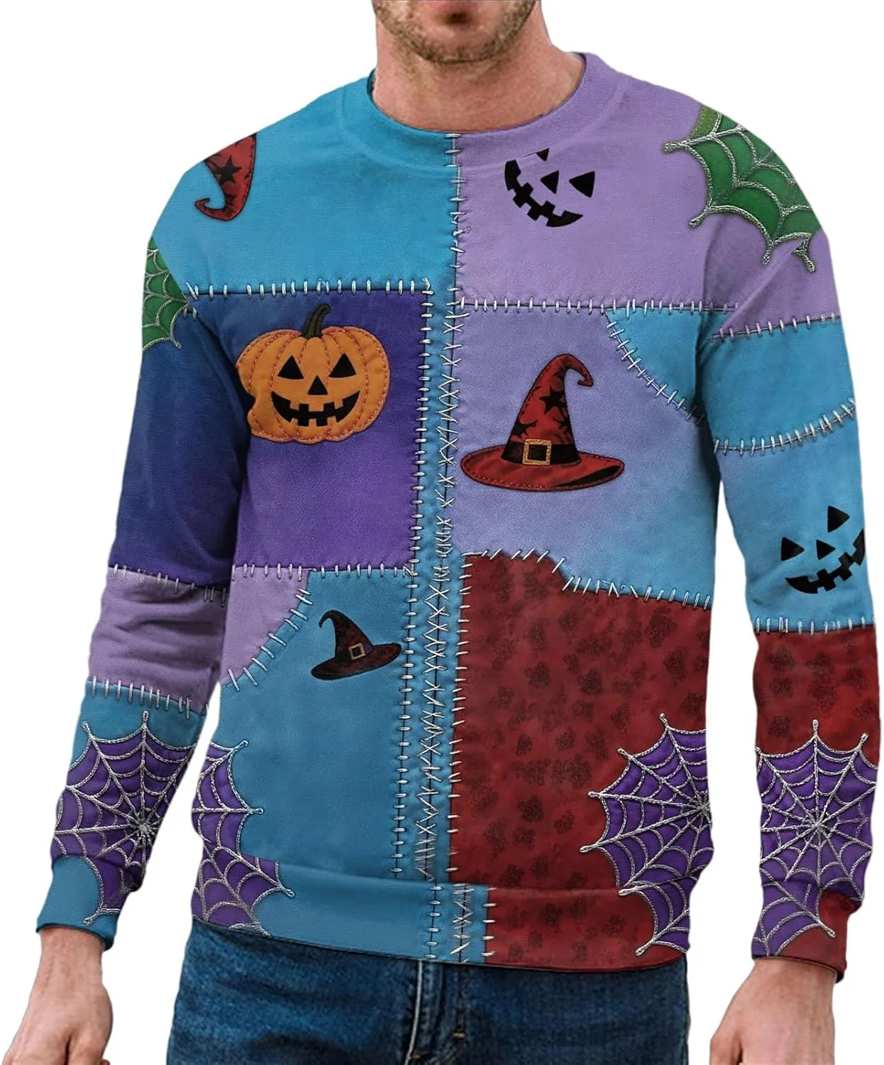 Мужской свитер Pullover в стиле Casual Streetwear с эффектом потертости и пэчворком